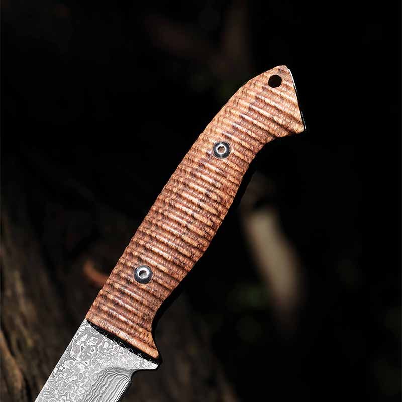 狼头大马士革钢刀户外生存刀氚气刀随身其他户外刀具