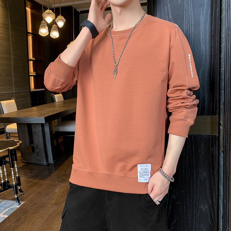 男士卫衣春秋款圆领宽松薄款潮流纯色上衣青少年休闲帅气长袖t恤