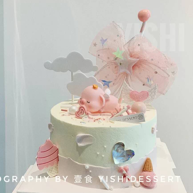 儿童周岁生日蛋糕装饰猪宝宝玩偶摆件 生肖猪小猪 烘焙甜品台布置