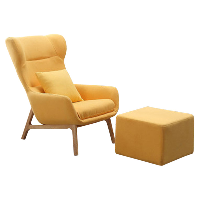 诗伊美北欧实木休闲布艺单人沙发椅 阳台客厅老虎椅脚踏组合