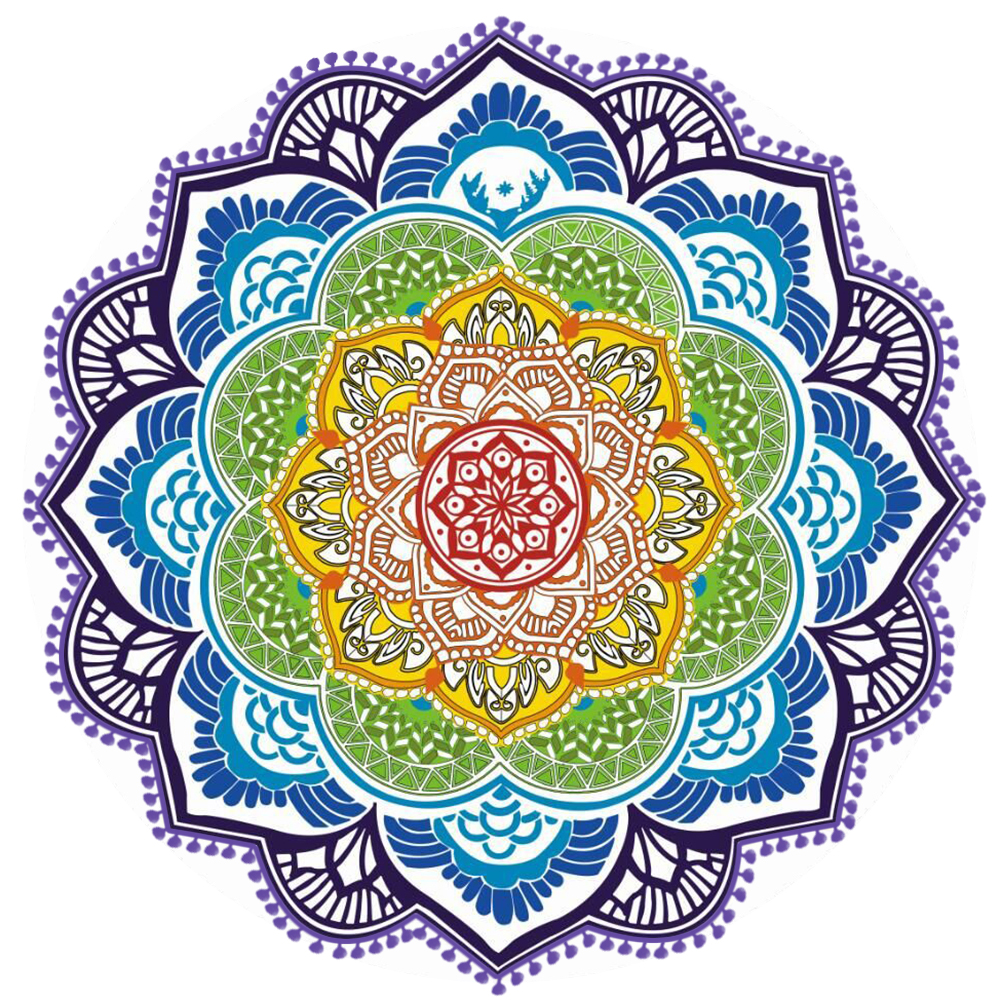 蓝色莲花曼陀罗波西米亚挂毯圆形沙滩流苏户外瑜伽挂毯