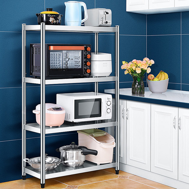 Stainless steel kitchen shelf microwave oven floor multi-layered three-layer multi-function storage rack storage shelves Stainless steel kitchen shelf microwave oven floor multi-layered three-layer multi-function storage rack storage shelves