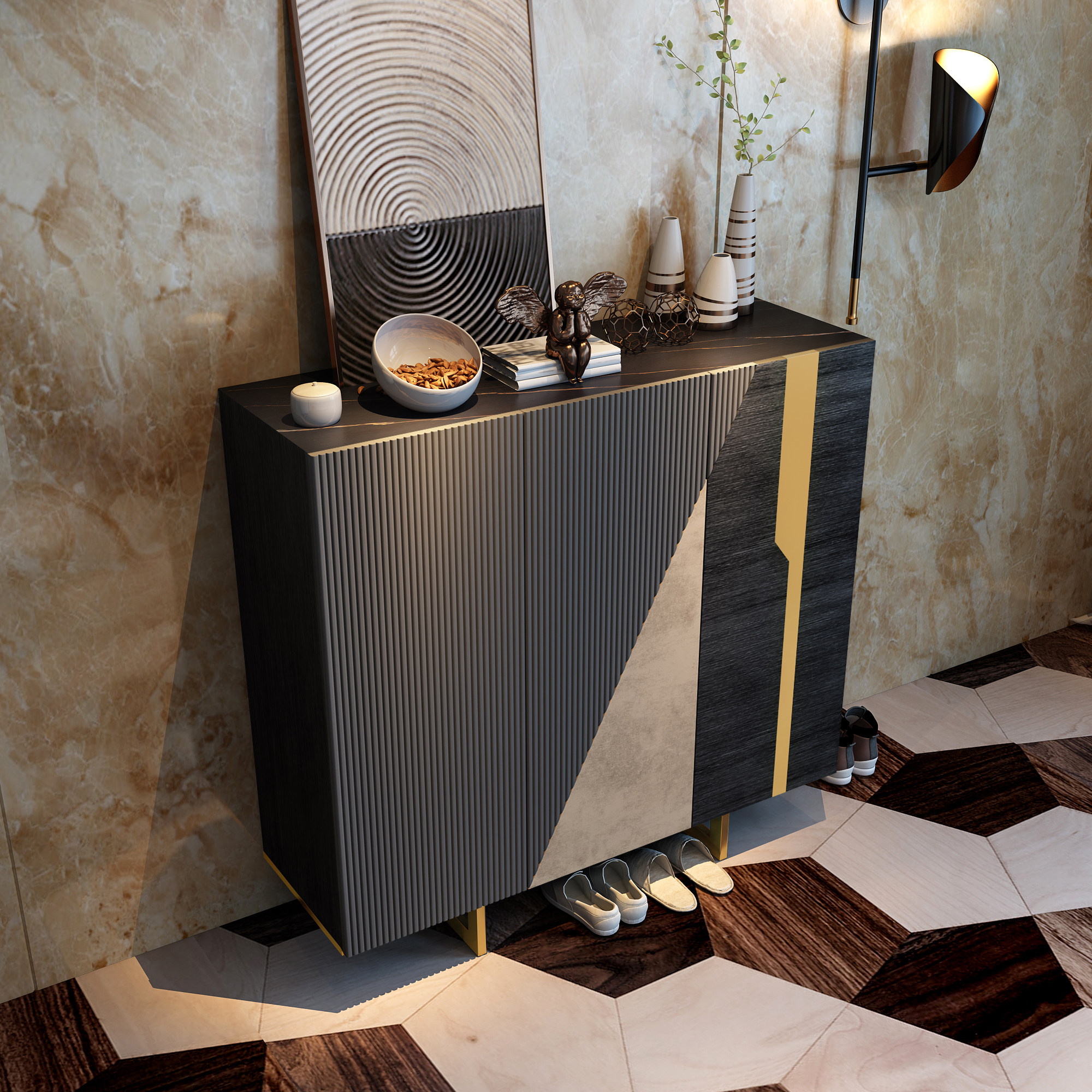 意式轻奢门口鞋柜现代简约别墅入户装饰玄关柜客厅走廊玄关储物柜