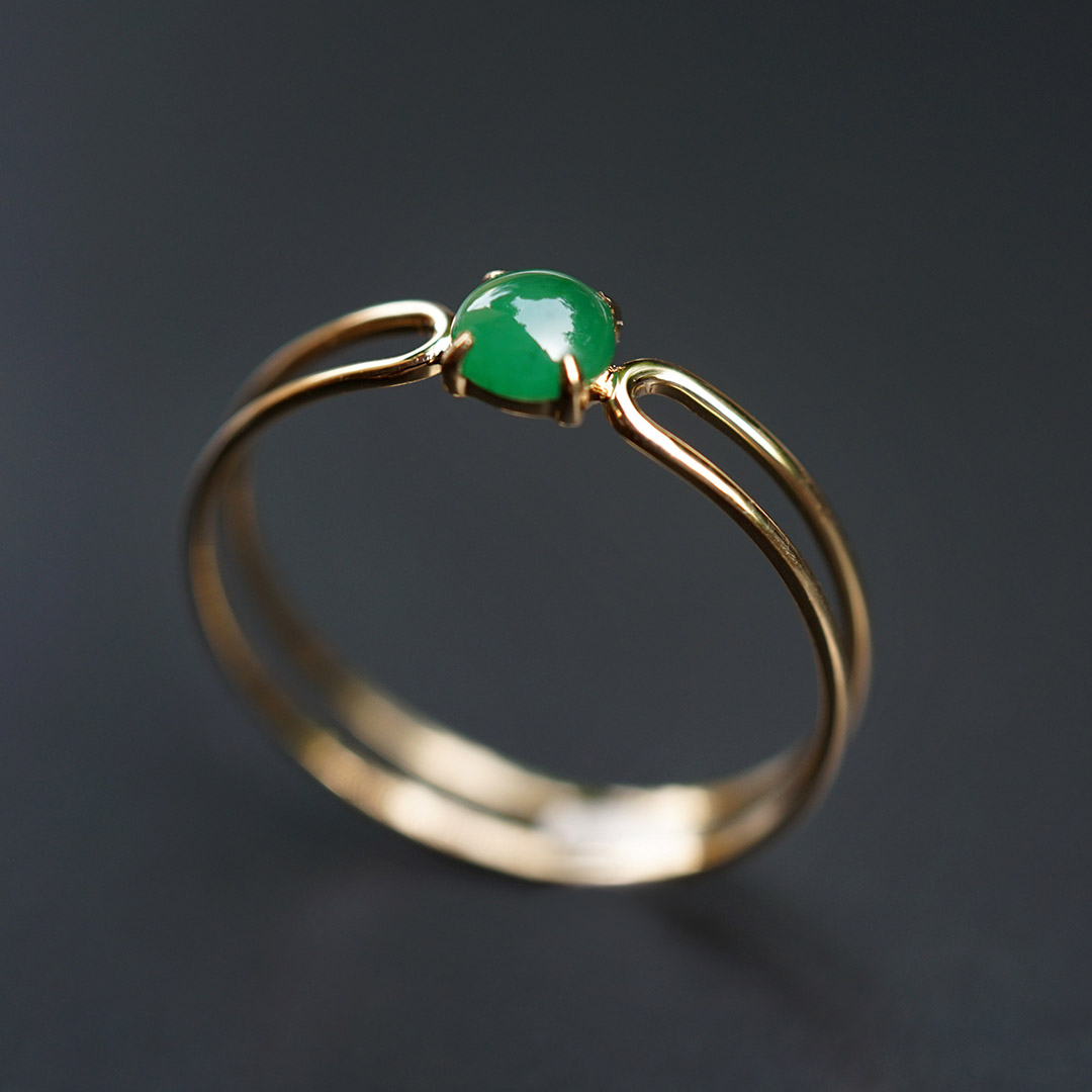小绿豆儿18k黄金镶嵌天然阳绿翡翠戒指简约手饰