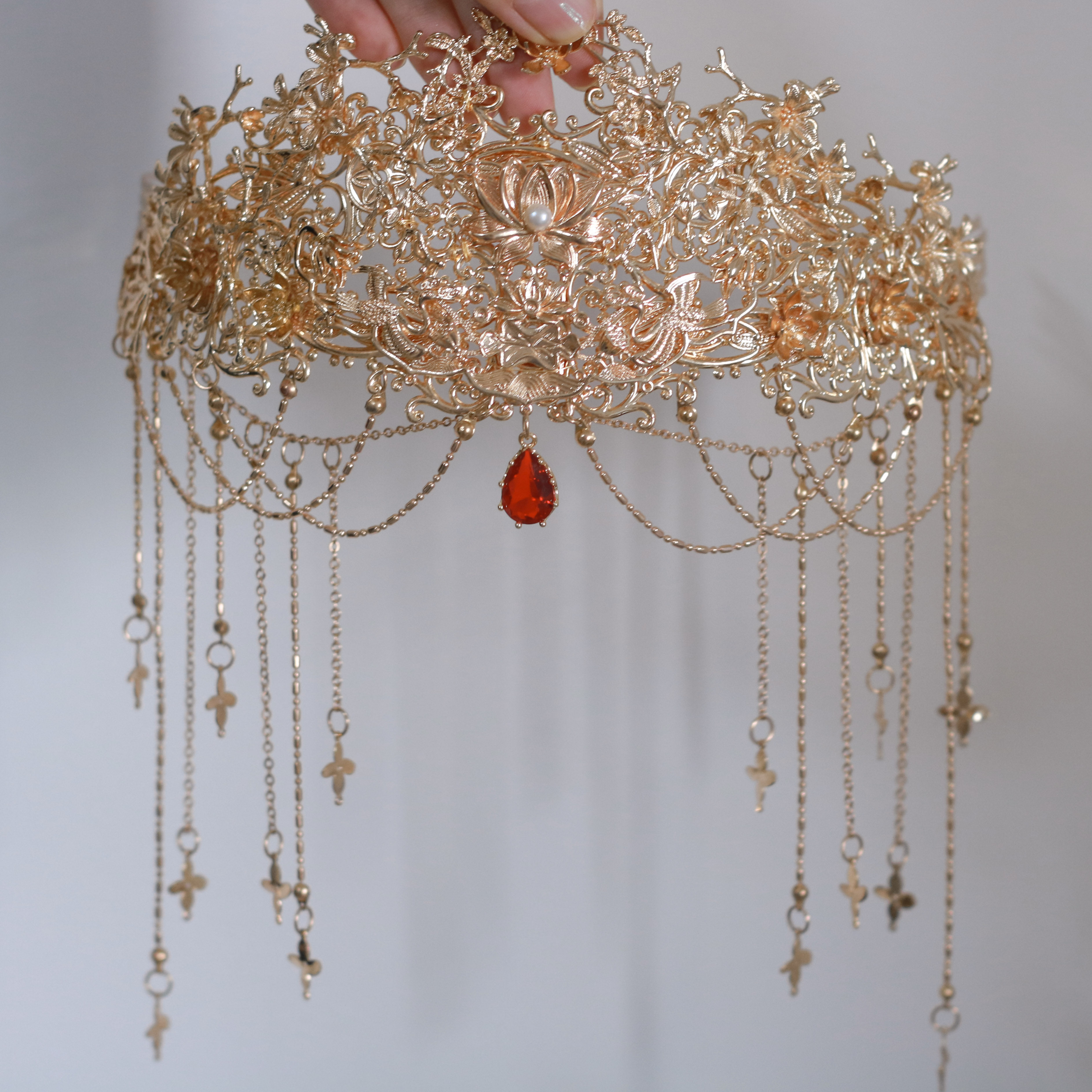 蝉鸣知夏上邪额冠婚嫁流苏额饰梁祝发冠汉服发饰