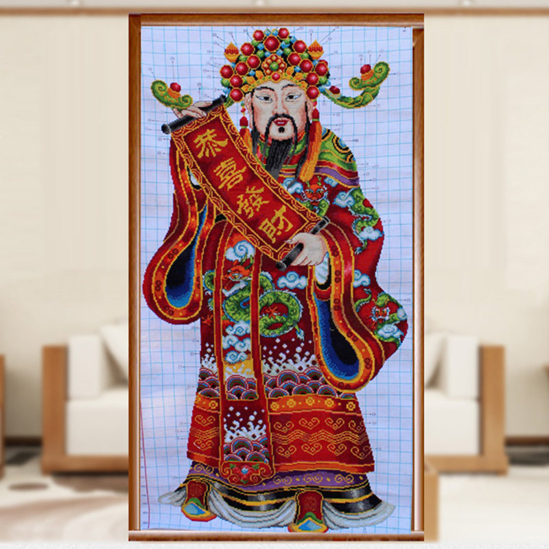 好的手工十字绣成品财神爷恭喜发财客厅中堂挂画出售十字绣成品