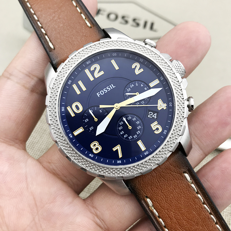 现货fossil化石手表不锈钢三眼计时石英欧美腕表