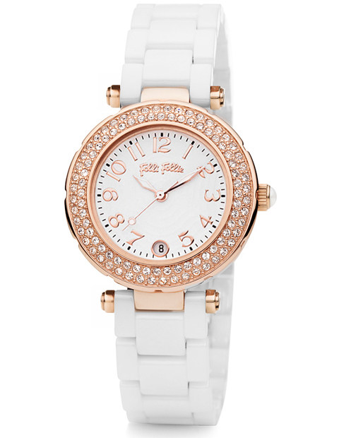 现货follifollie芙丽手表时尚镶钻玫瑰金陶瓷表女表wf9b020bp包邮
