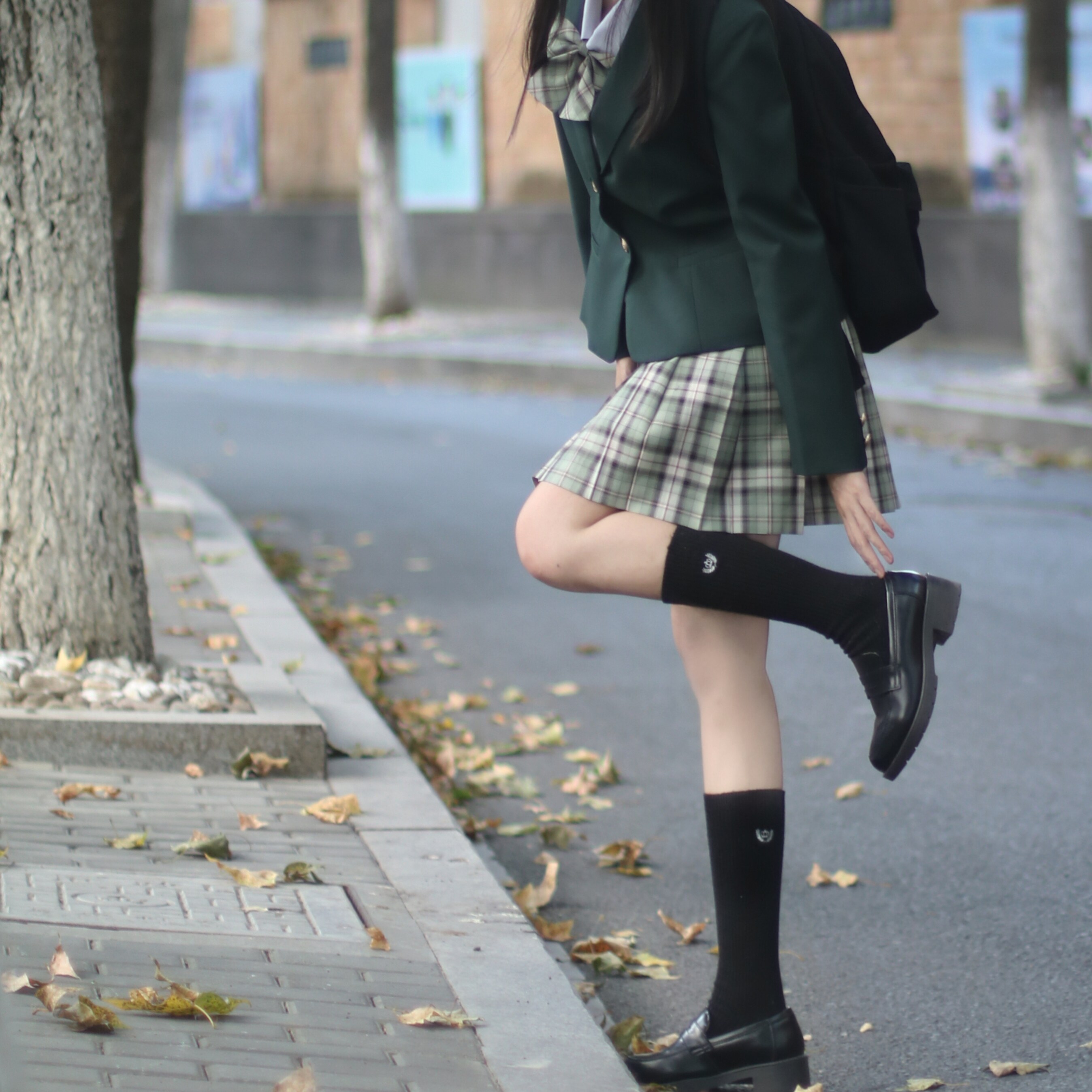 jk今日若叶之年格裙原创半身绿格格子百褶裙jk