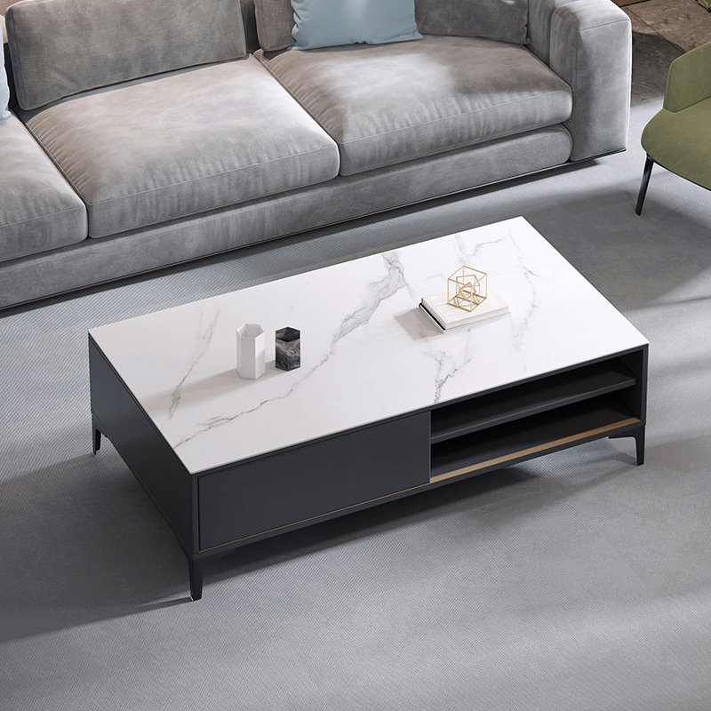 北欧岩板茶几轻奢简约现代家用客厅多功能方形茶几