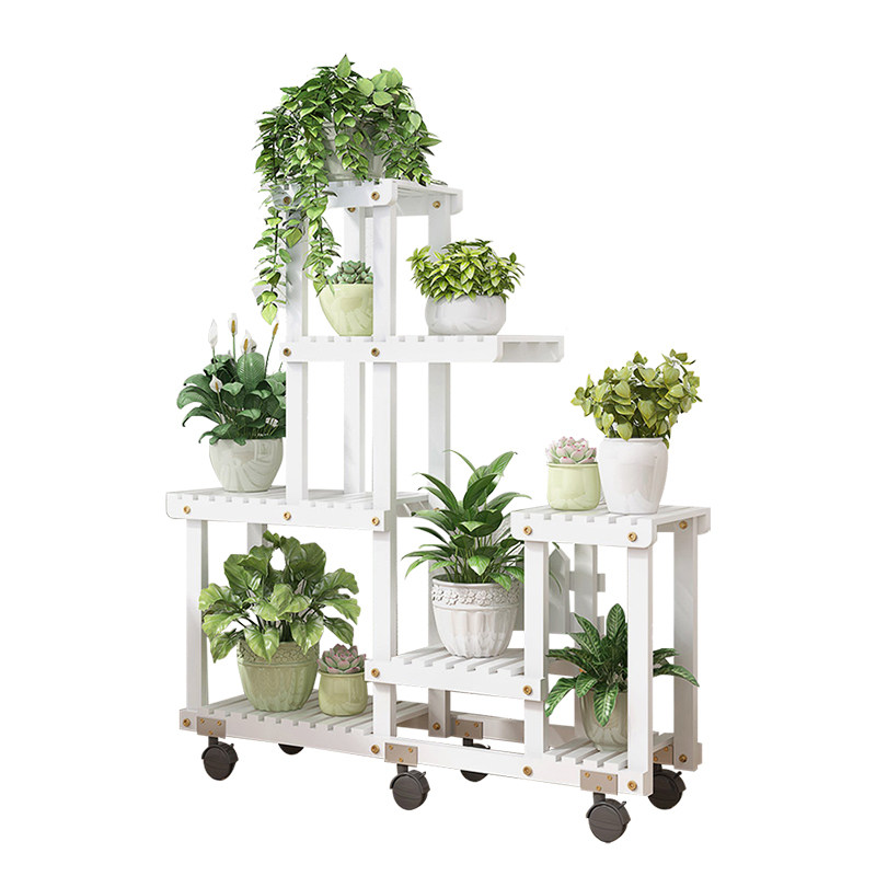 白色花架轮子阳台室内客厅落地式花盆盆栽多层花架