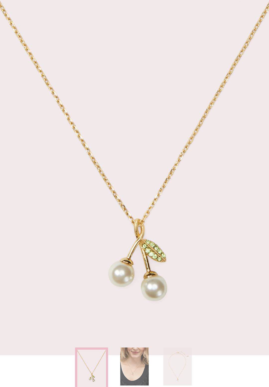 奶油美国正品代购katespade新款珍珠亮钻小樱桃项链