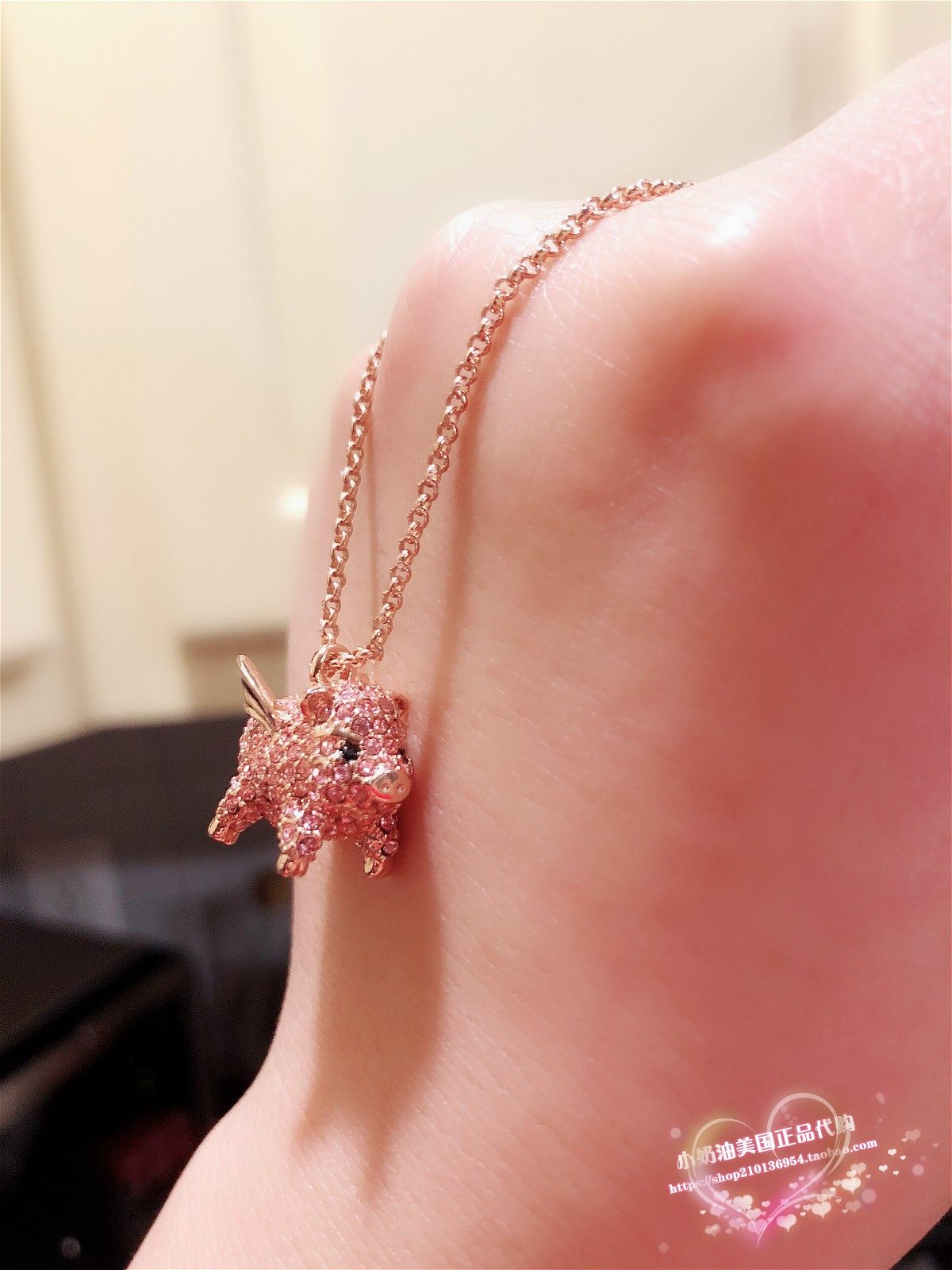 现货奶油美国代购katespade新款立体可爱小飞猪项链