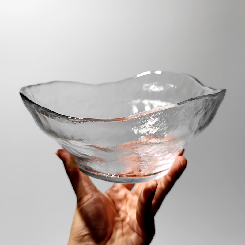巢酷水晶玻璃大号汤粉面碗不规则简约水果捞碗家用创意复古沙拉碗