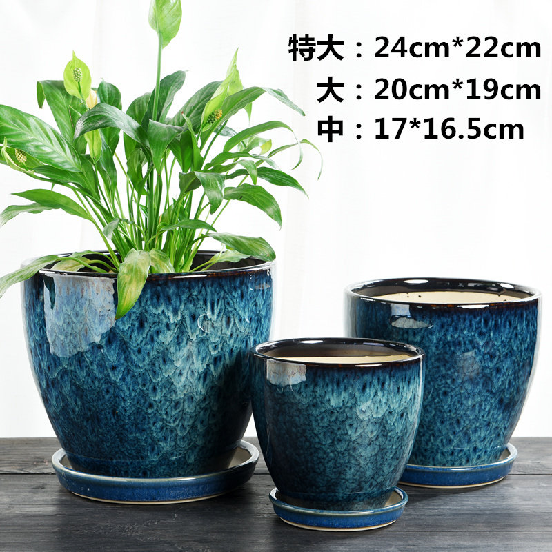 花盆陶瓷高筒粗陶吸水透气特大号高吊兰绿萝阳台家居花盆批发清仓