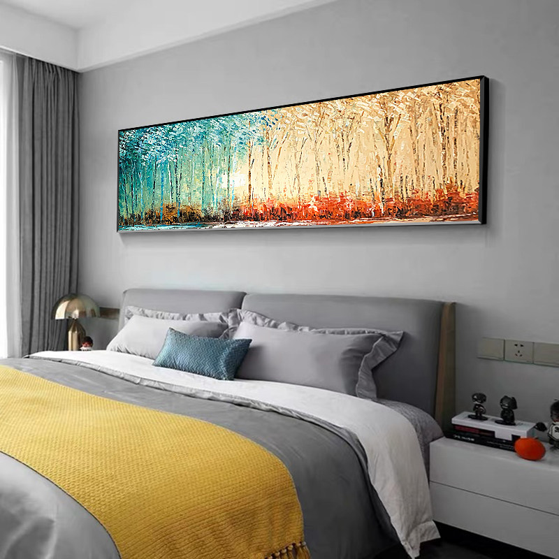 手绘抽象发财树油画厚肌现代轻奢卧室装饰画床头油画