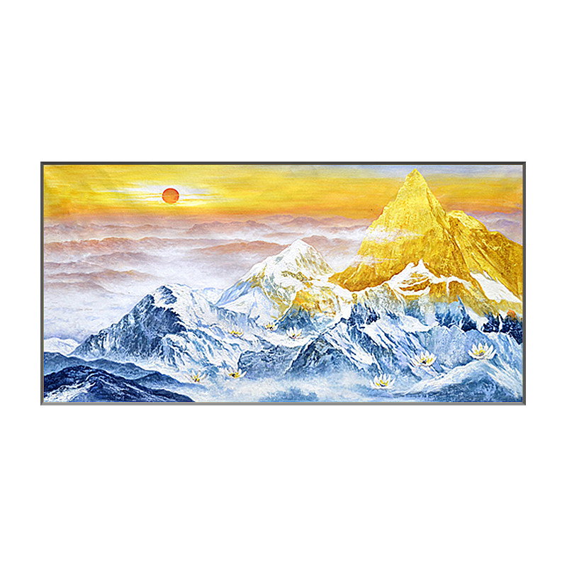 饰画一整幅有山无水画靠山图手绘油画背靠金山银山大山画背景墙装