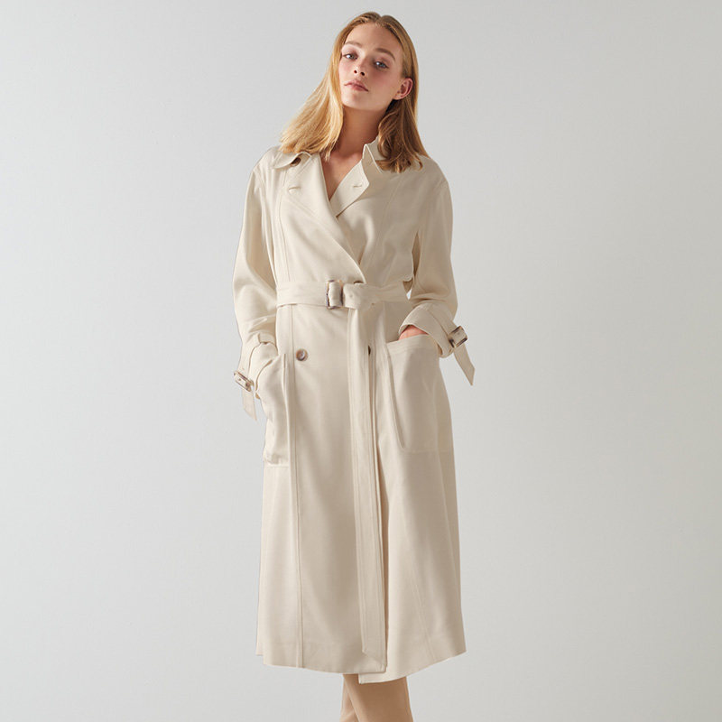l.k.bennett新款时尚优雅米色醋纤收腰腰带薄长款风衣风衣