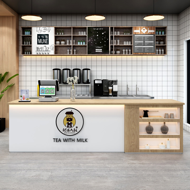 收银台简约现代奶茶茶店吧台转角小型蛋糕甜品收银台