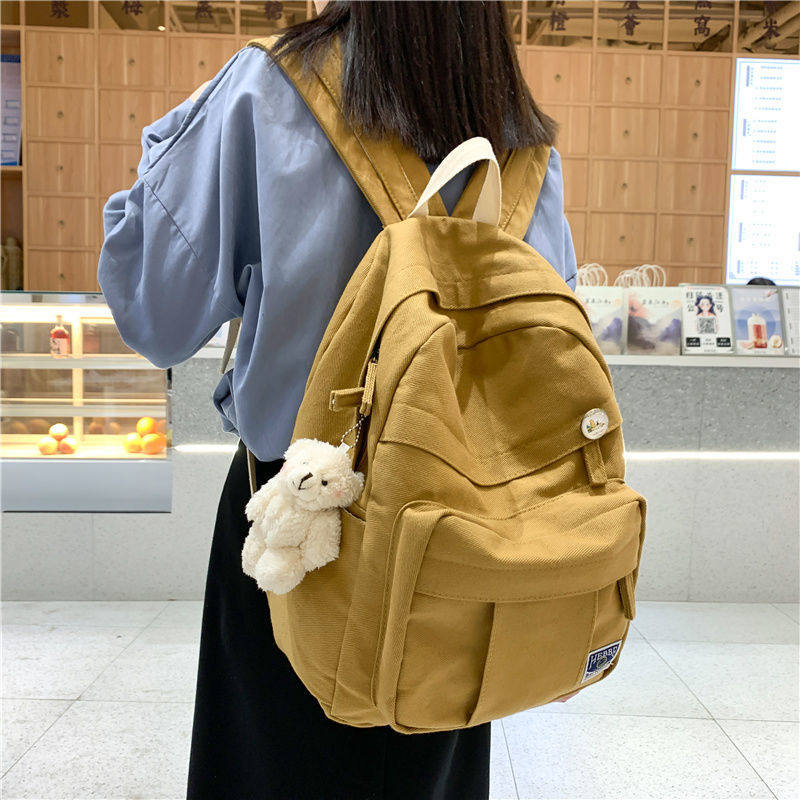 书包女大学生韩版高中大容量百搭帆布双肩包森系ins风原宿背包潮
