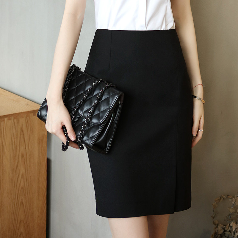 开叉西裙女职业裙子半身裙中长款春季新款黑色包臀裙一步裙高腰