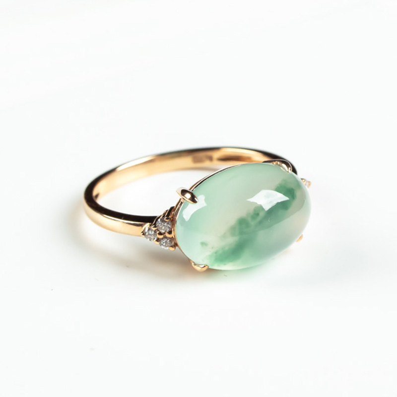 戒指翡翠蛋面玉石天然镶嵌金镶嵌18k花戒指起光戒指