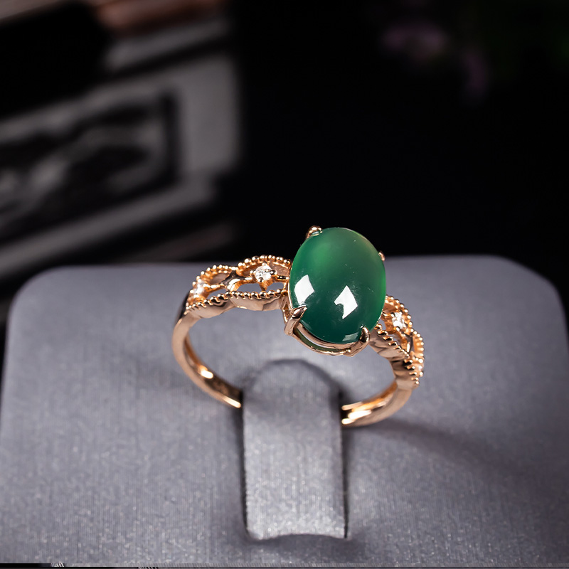 戒指缅甸天然翡翠货冰种蓝水镶嵌女款翡翠翠玉18k戒指