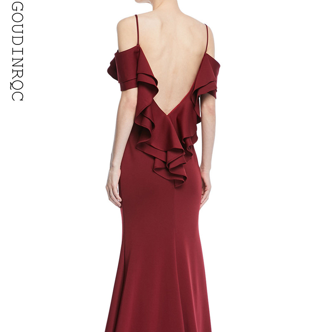 goudinrqc/古典青春派对聚会年会宴会吊带露背酒红色小礼服连衣裙