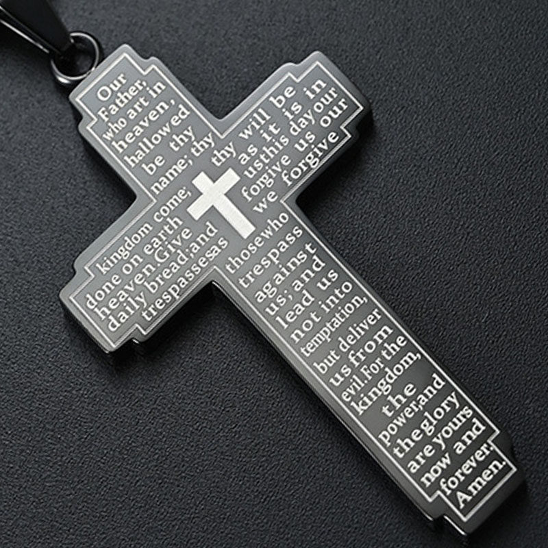精钢十字架圣经经文祷告项链基督教jesus圣父耶稣项坠