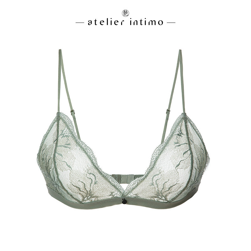青色atelierintimo 珊瑚列维斯蕾丝薄无钢圈内衣美背文胸三角杯夏