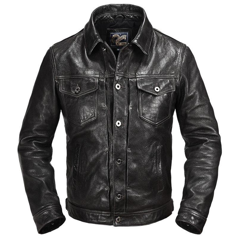 真皮皮衣男头层山羊皮机车短款修身翻领时尚潮帅气外套油蜡皮夹克