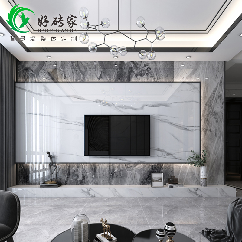 800x800地砖电视墙背景,最新瓷砖电视墙效果图 客厅瓷砖电视背景墙现代轻奢仿大理人造石材大板悬空影视墙包安装