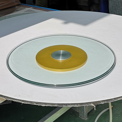 家用ma51餐厅星级大酒店金色铝合金底座玻璃圆桌钢化食堂转台转盘