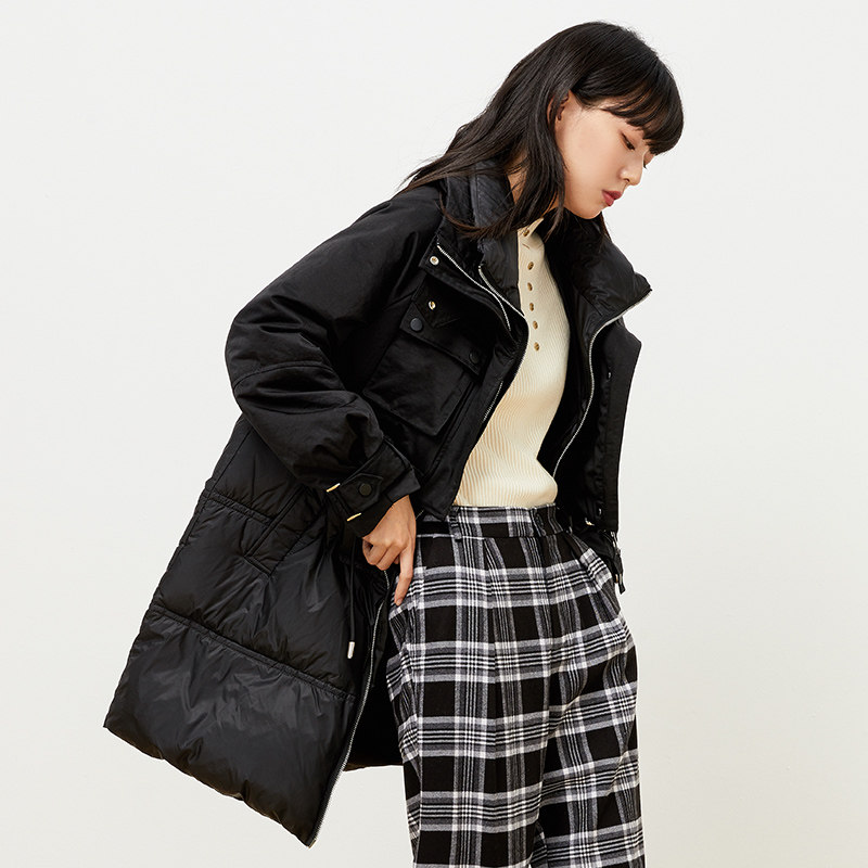 gcrues口袋羽绒服中长2020新款休闲时尚拼接羽绒服