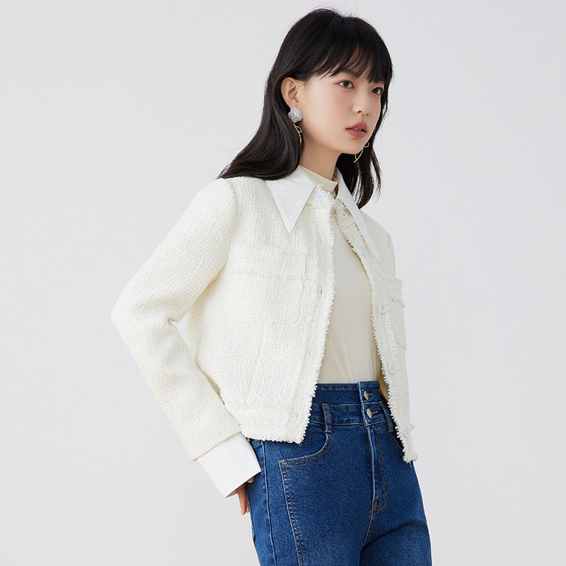 gcrues法式小香风外套2022春秋新款白色短款上衣短外套