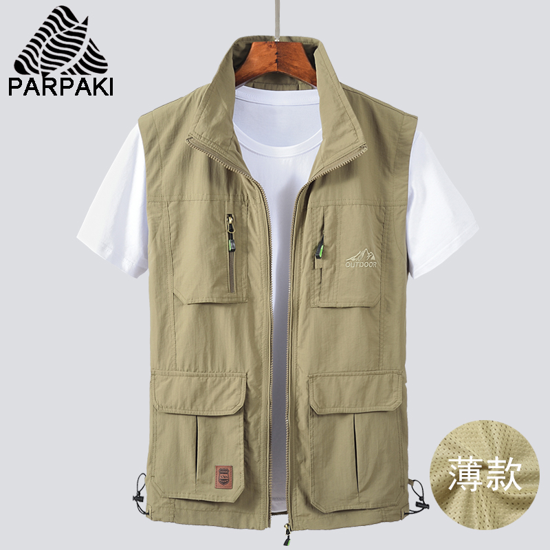 马甲男春秋薄款工装多口袋户外速干摄影男马夹休闲透气坎肩男外套