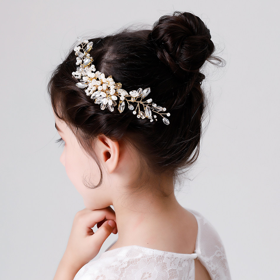 女童演出头饰盘发手工珍珠发梳女孩生日公主发饰