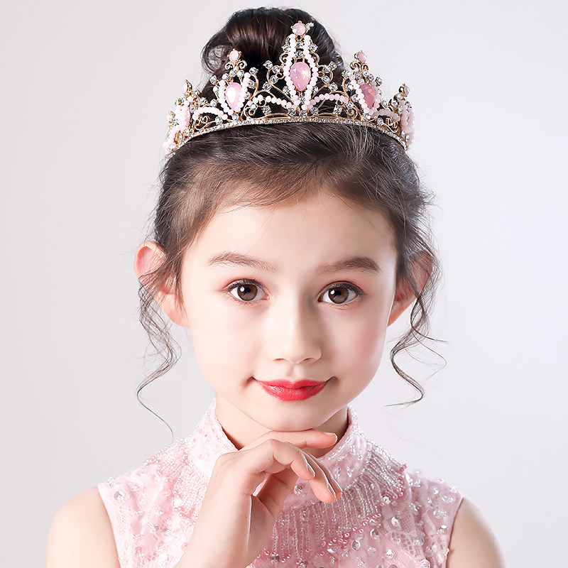 头饰小朋友皇冠女童粉色公主生日王冠演出影楼发饰