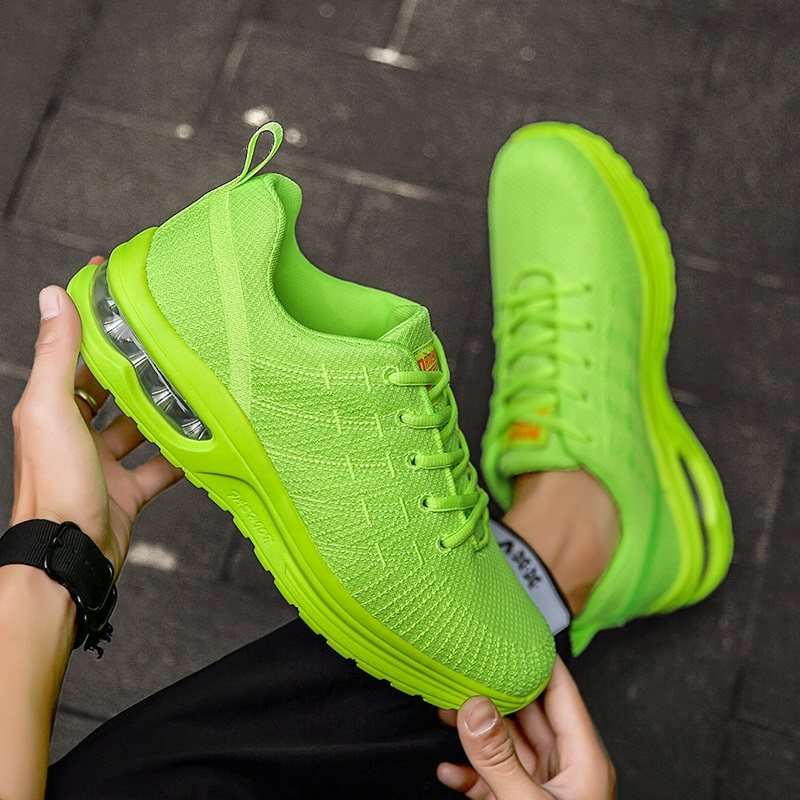 荧光绿色个性运动鞋男初中高中学生远动跑步鞋韩版时尚休闲鞋