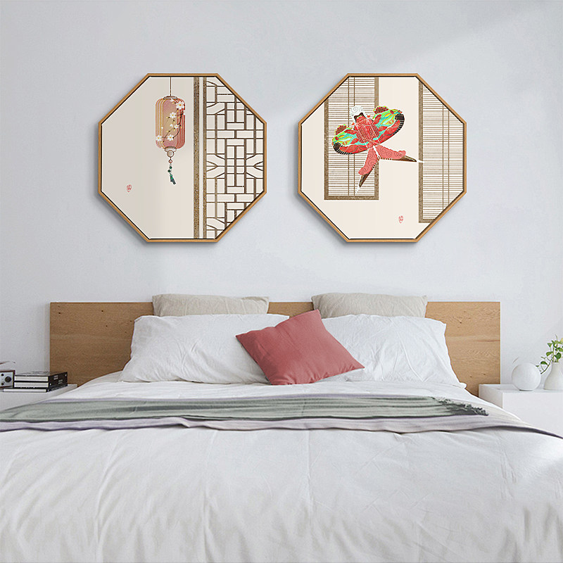 木窗窗棂新中式禅意芭蕉客厅装饰画创意八边形古风现代装饰画
