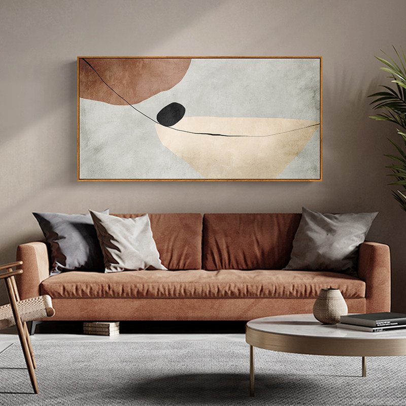 原色间隙北欧风格客厅横款巨幅挂画侘寂抽象现代装饰画