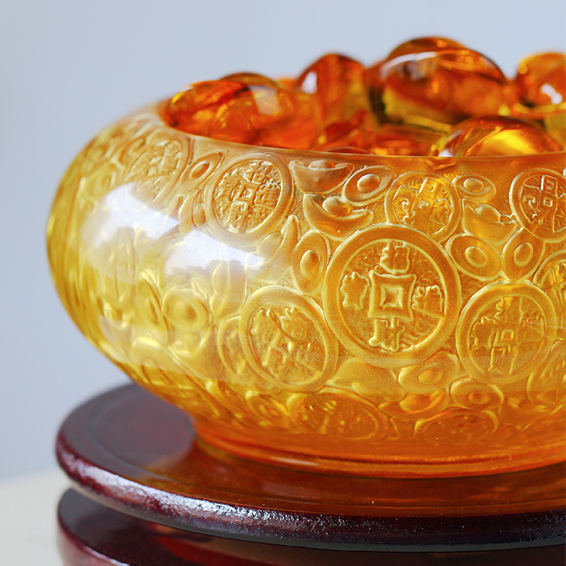 古法琉璃招财进宝聚宝盆聚财纳福客厅玄关办公室风水摆件