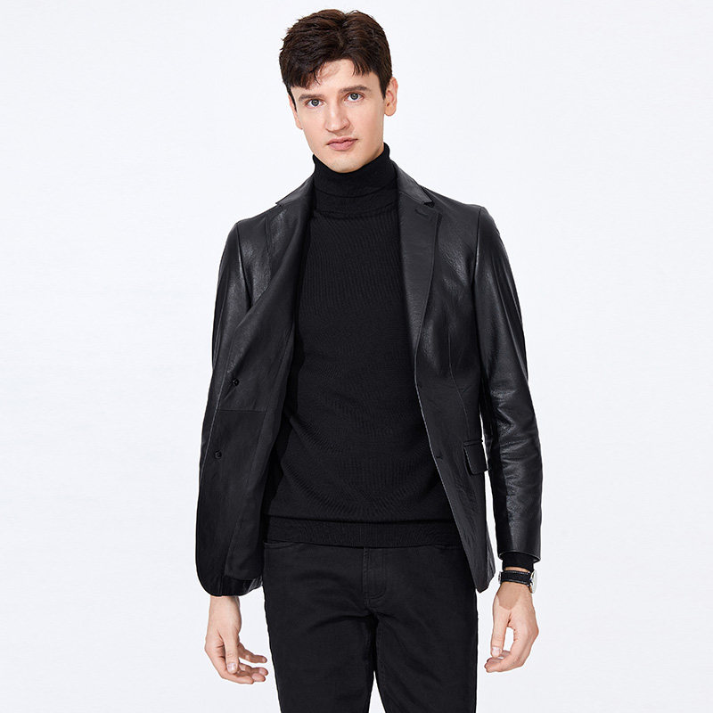 navigare意大利小帆船2022秋季黑色真皮皮衣休闲牛皮皮衣