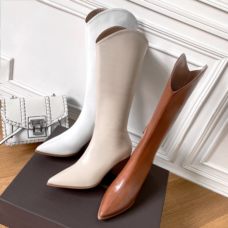白色长靴女不过膝显瘦2020秋冬新款高跟长筒时装靴