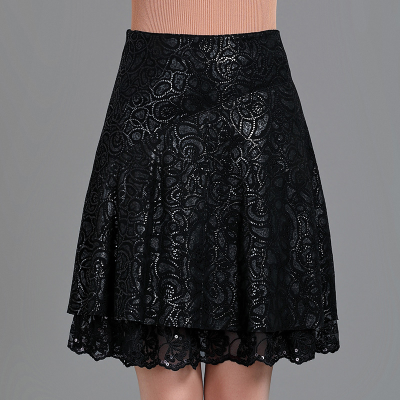 微胖显瘦裙春秋新款绵羊皮花色半身裙伞裙高腰韩版宽松真皮短裙女