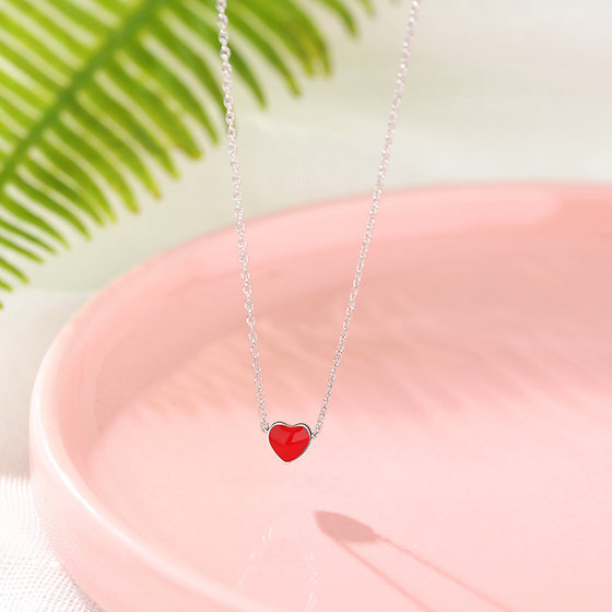 S925 sterling silver mini peach heart red love necklace female Korean version of simple sweet short clavicle chain student accessories S925 sterling silver mini peach heart red love necklace female Korean version of simple sweet short clavicle chain student accessories
