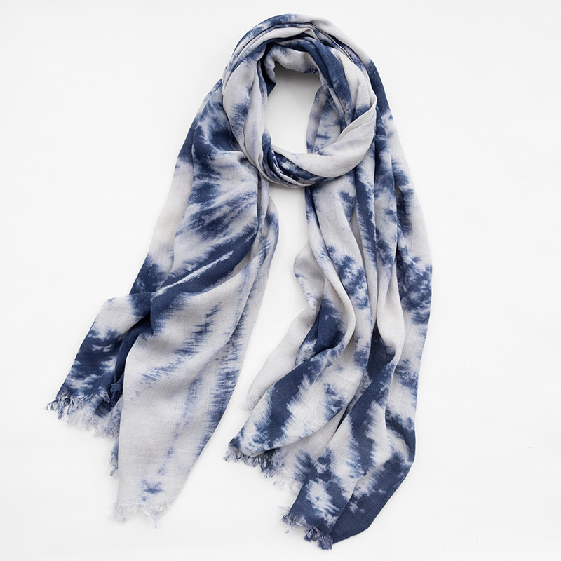 手工好货扎染棉麻围巾冬季欧美水墨围巾