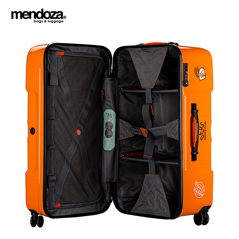 mendoza限定橘色行李箱德国拜耳pc大容量旅行拉链拉杆箱包邮31寸