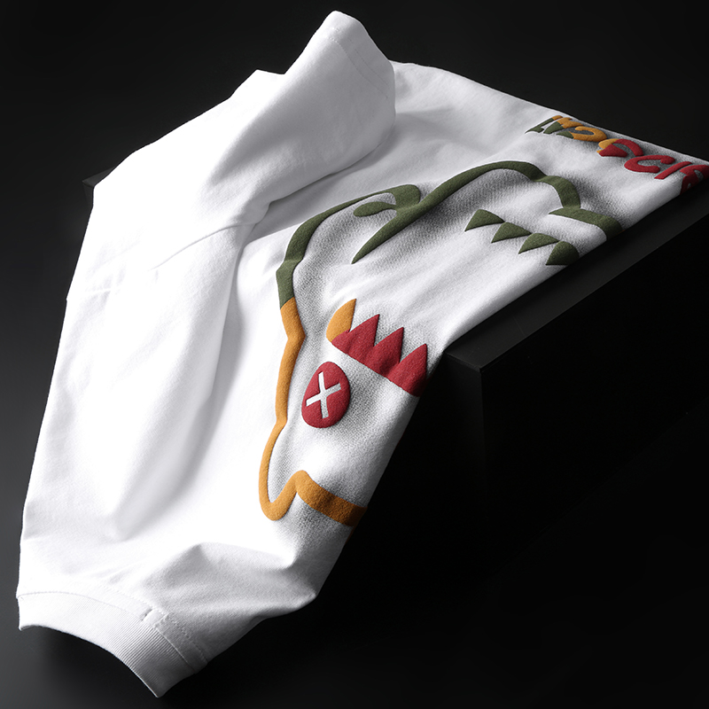 古鼎原创 看见层次感 新山棉男士夏季宽松微弹卡通印花短袖T恤潮