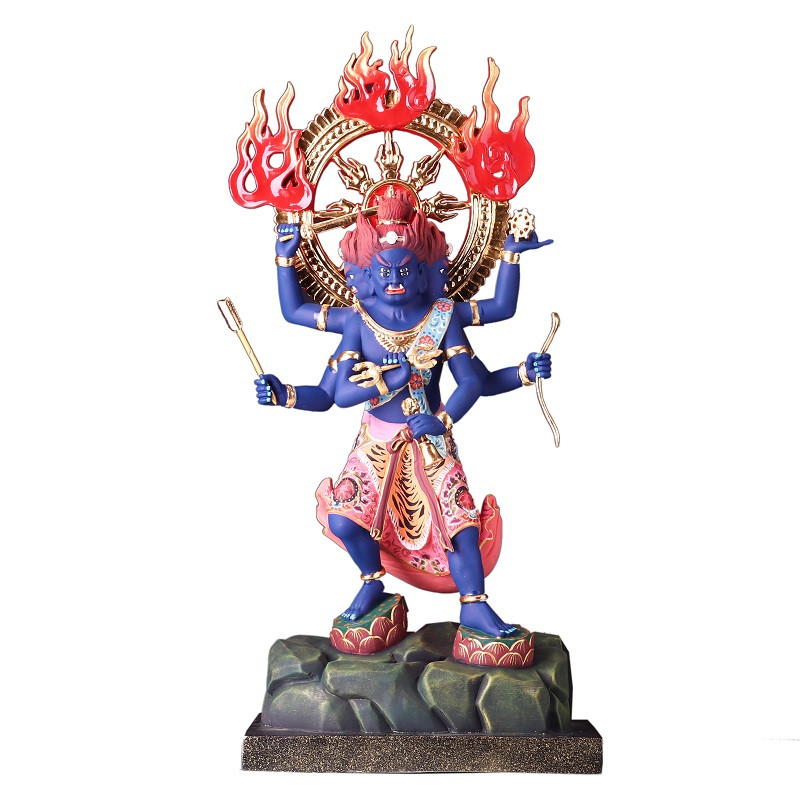 明王佛像金刚夜叉密宗纯铜彩绘五大摆件摆件